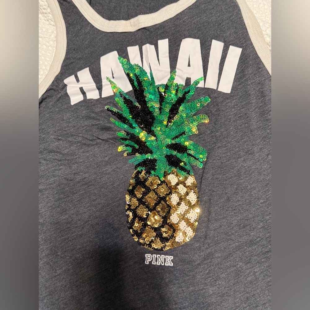 PINK Victoria's Secret Kids Gray Tank Top with Sequin Pineapple